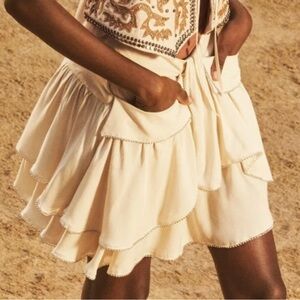 ZARA STUDIO NWT ECRU VISCOSE SKIRT RUFFLED POCKETS